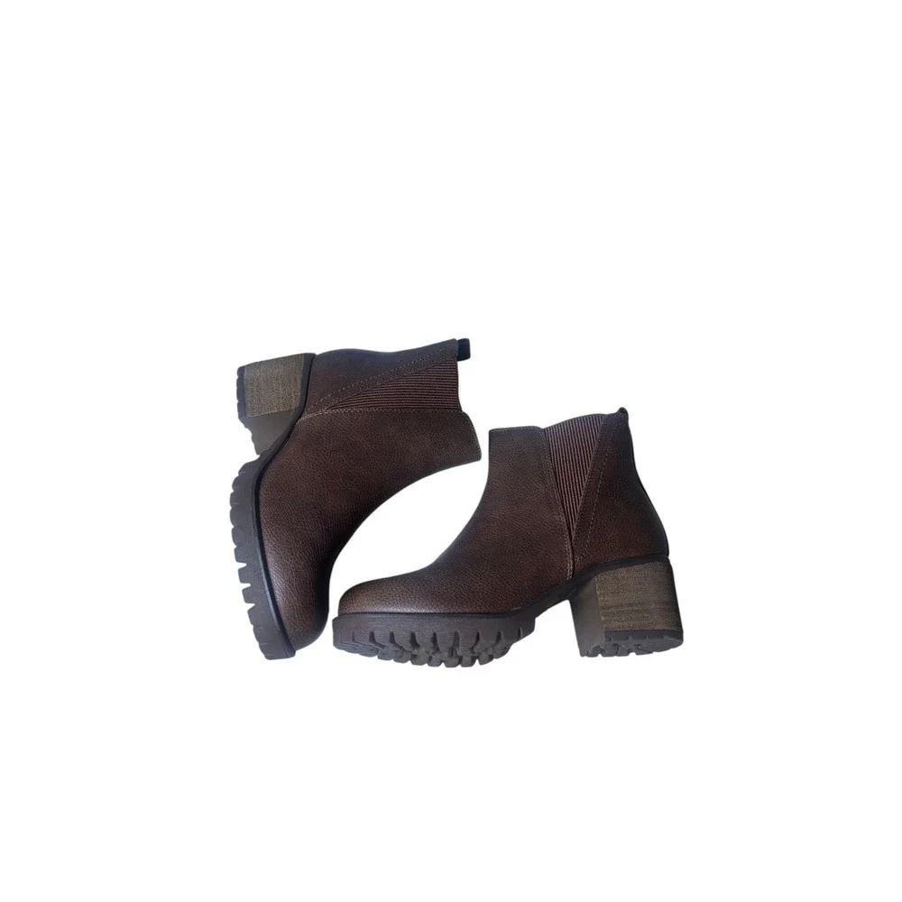 MIA Jody Lug Sole‎ Chunky Chelsea Boots Edgy Brown Size 6.5 NWB Stacked Heel